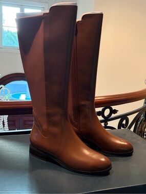 Cole Haan Noelle Chainstitch Leather/Stretch Rounded Toe Knee High Boots